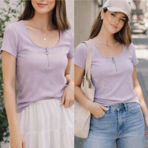 Pink Republic Zipper Front Mauve ribbed shirt